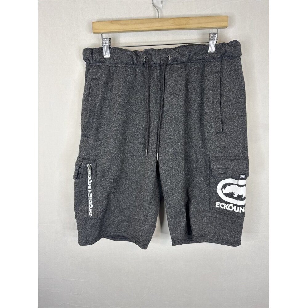 Ecko Unltd Cargo Sweat Shorts Gray Logo Pocket Streetwear Men’s XL